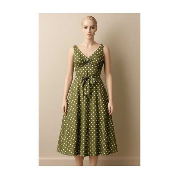 Vintage Style Green Polka Dot Tea Summer Dress – Night Way Size 8 - Picture 5 of 6